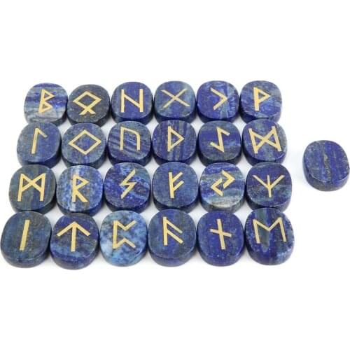 25 pcs Set Rune Stones Set Engraved Symbol natural crystal oval Chakra Balancing Reiki Healing Crystal Runes Stones Set