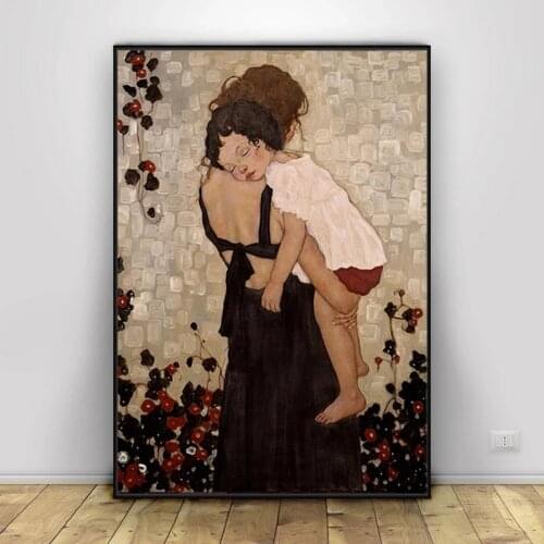 Famous Abstract Painting Mother and Child By Gustav Klimt Canvas Painting Wall Art Prints Picture Cuadros for Living Room Decor