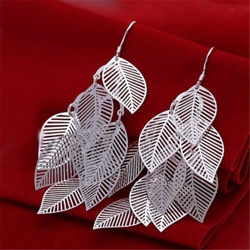 Charm leaves silver color earrings hot selling fashion jewelry temperament Gifts for girls free shipping
