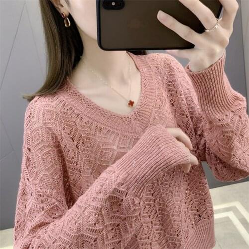 Autumn new style foreign style short style small sweater womens hollowed out sweater Sequin top high waist thin