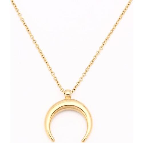 Stainless Steel Half Moon Necklace OX Horn Silver Color/Gold Color Crescent Choker Collier Lune Corne Demi Lune Necklace