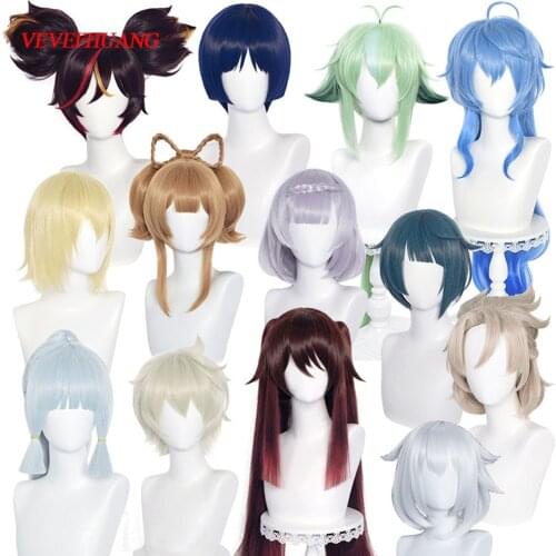 VEVEFHUANG Kосплей Game Genshin Impact Sucrose Ganyu Xingqiu Bennett Albedo Anime Cosplay Wig Heat Resistant Synthetic Halloween