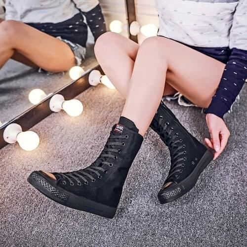 Zipper canvas shoe with front lace side of short tube Women canvas spring autumn female High-top classic casual shoes footwear