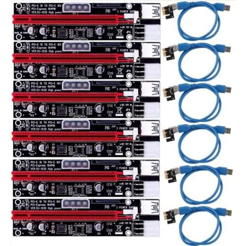 VER103D 3In1 Power PCI-E Riser Card LED 4Pin 6Pin Sata 15Pin PCIE 1X to 16X 60CM Extension Cable for Bitcoin Miner