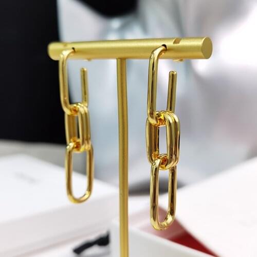 Popular brands fashion men and women gold square long stud hip-hop rock round stud earrings lovers party banquet jewelry gift