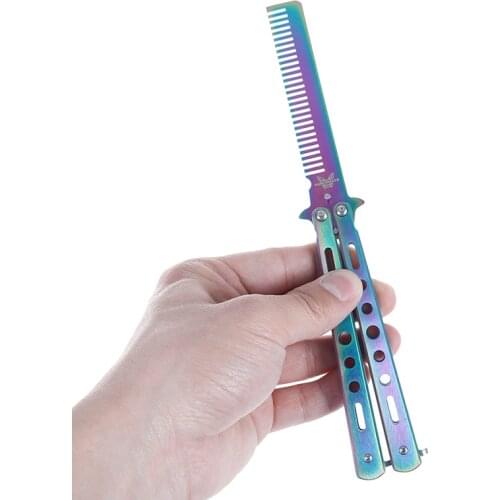 1pc Foldable Stainless Steel Comb Hand Made Hair Pomade Styling Butterfly Comb Hairdressing Knife Comb For Training
