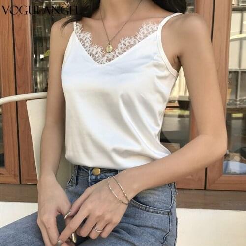 Sexy Silk Top Tank Women Slim Sexy Sleeveless Shirt Womens Basic Camisole Halter Tank Top Summer Lace V Neck Tops For Women 2021