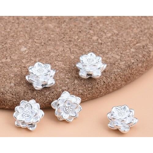 S999 full silver 3D hard silver accessories, lotus flower beads, handmade DIY string beads material woven jewelry accessories