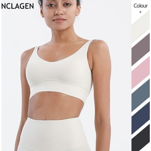 NCLAGEN Sports Bra Push-up Crop Top Women High Support Impact Deep V Yoga Underwear Fitness Vest Gym Workout Running Tank Top