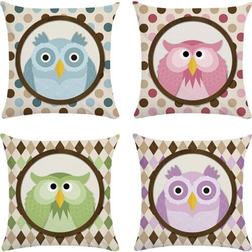 Cute Cartoon Cushion Round Owl Printed Cushion Cover Home Decorative Pillowcase Sofa Cushion Case Linen Pillow Cover CR072