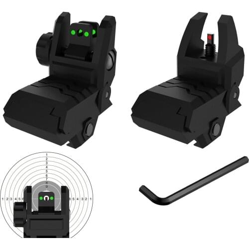 Tactical Folding Fiber Iron Sight Flip-up Front and Rear Sights Fiber Optics Sights Back Up Sight for Picatinny Weaver Rails
