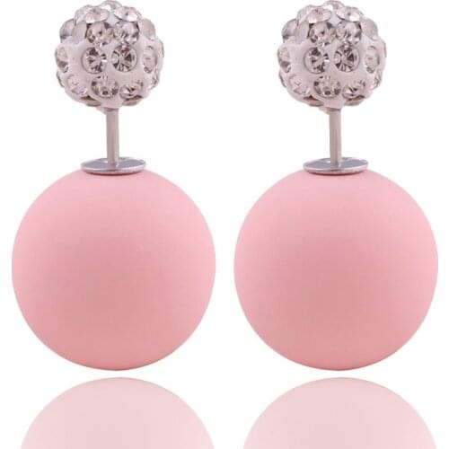 Top New Material Shining Full Crystal Double Sides Pearl Stud Earrings Rubber Double Ball Bead Stud Earrings For Women Brincos