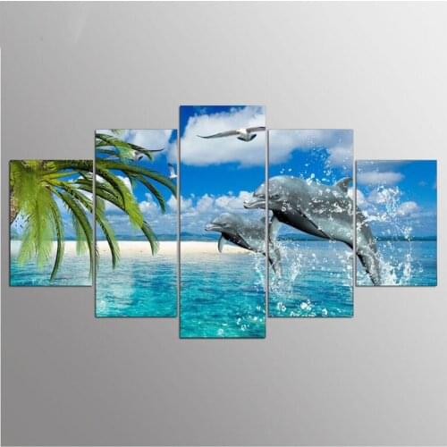 Dolphins Coconut tree Full Square Diamond Embroidery,5D,Diamond Painting Cross Stitch,3D,Diamond Mosaic,Needlework,Crafts, Z424