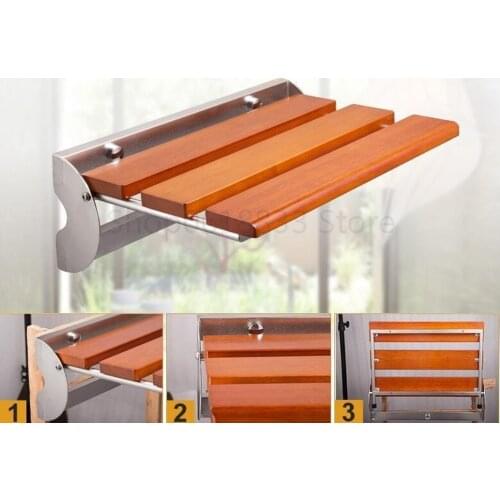 High quality stainless steel shower chair waterproof solid wood bath stool wall-mounted folding porch shoe changing small seat