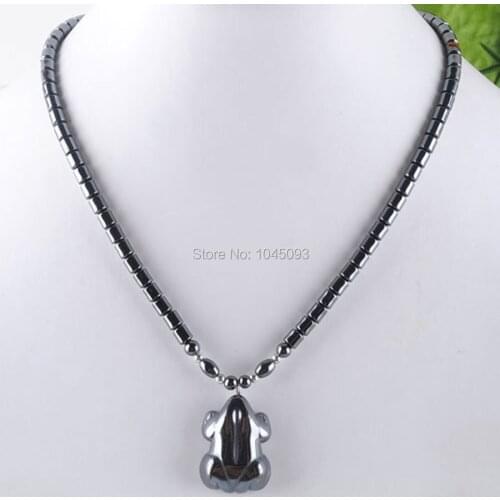 YOWOST Black Hematite Gem Stones Beads Frog Pendant Necklace Strand 17.5 inches Women Jewelry QF3037