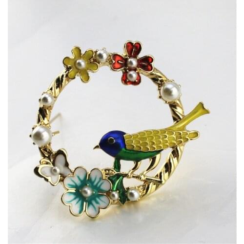 New European and American style color Enamel bird language floral temperament fashion brooch accessories female