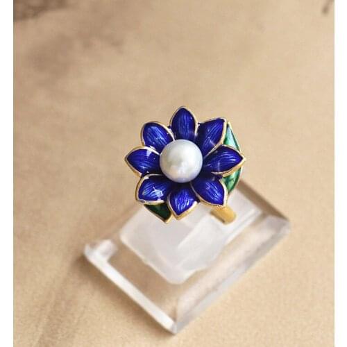 S925 fine oil dripping pearl natural female flower ring