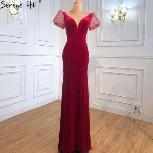 Mermaid Wine Red Elegant Evening Dresses Gowns 2021 Puff Sleeves Beading For Women Party Wear BLA70841 Serene Hill