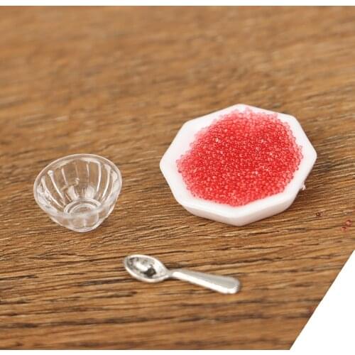 1Set 1:12 Dollhouse Miniature Japanese Caviar Bowl Spoon Tray Kitchen Decor Kids Toys Gifts