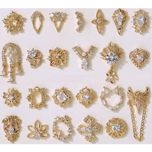10pcs Luxury Hollow Love Flower Zircon Crystals Rhinestones Pearl Nail Art Jewelry Decorations Nails Accessories Charms Supplies