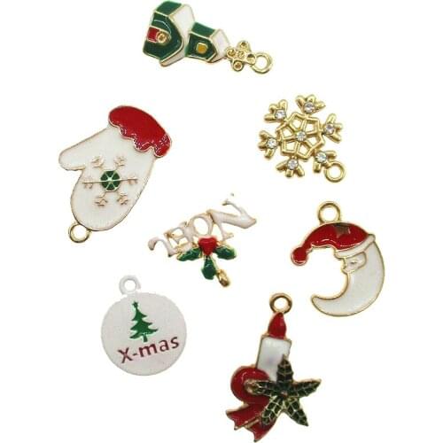 10pcs Mixed Christmas Charms Enamel Pendants Ornaments Xmas Tree Decoration for Bracelet Earrings Necklace DIY Jewelry Findings
