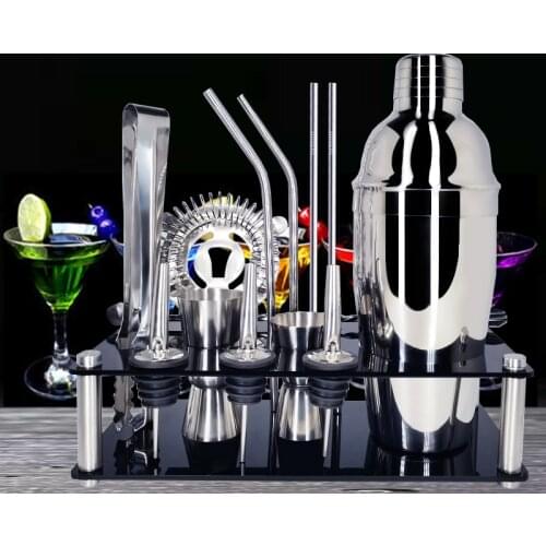 15Pcs/set Stainless Steel Bar Cocktail Shaker Premium Barware Set Bartender Kit Shakers Bar Tools With Wine Stand