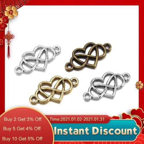 20pcs Heart Infinity Love Forever Charms 13x25mm Antique Silver Color Pendants Making DIY Handmade Tibetan Finding Jewelry