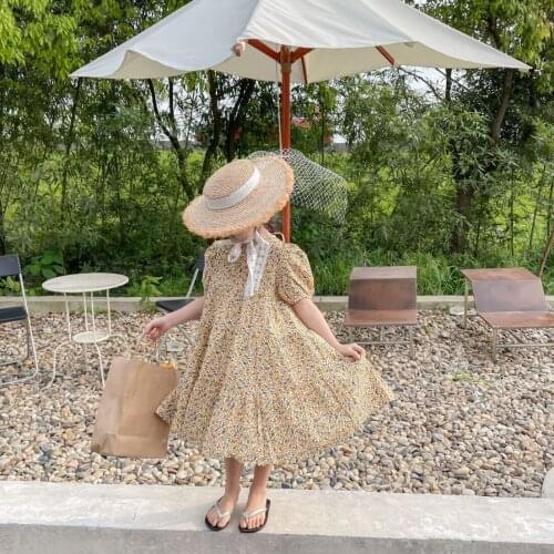 2021 Korea style girls printed dress fashion cotton summer girls dresses