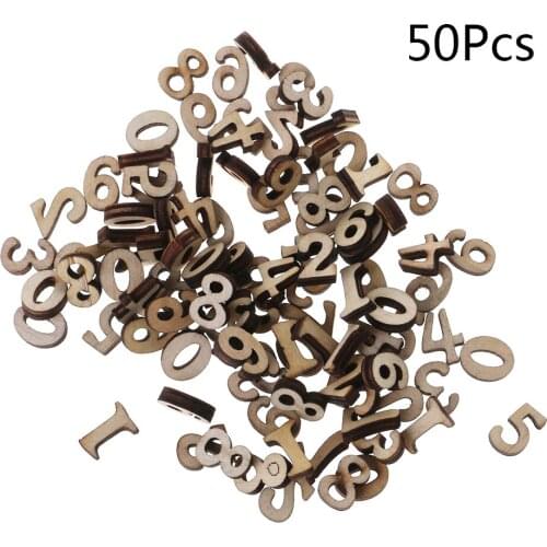 50pcs Laser Cut Wood Number 0 - 9 Embellishment Wooden Shape Craft Wedding Decor Drop Ship Support