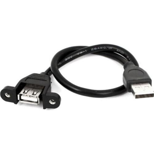 60cm USB 2.0 A Male To A Female Panel Mount Mounting Screw Lock Extension Cable USB Chassis Extension Cable