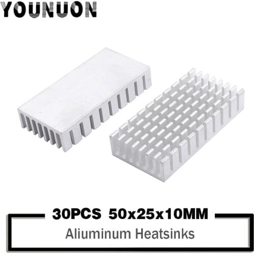 30Pcs 50x25x10mm Aluminum Fans & Cooling Heat Sink Anodize Heat Sink For Electronic LED Lights 50mm 25mm 10mm Heatsinks