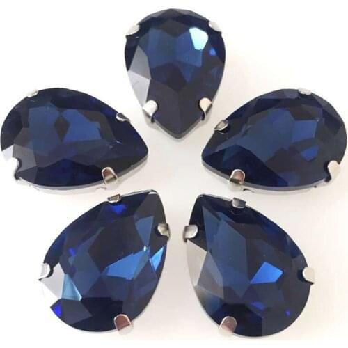 Free shipping!Ink blue Waterdrop crystal glass Silver claw loose rhinestone ,sew on stone for DIY apparel accessories