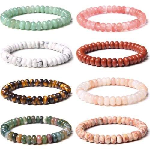 Polished Tiger Eye Rondelle Stone Bracelet Men Fashion Elastic Bracelets Multi Color Natural Abacus Beads Stone Pulsera Jewelry