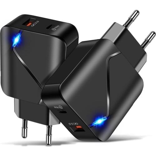 18W PD Mobile Phone Quick Charger QC 3.0 Universal Dual USB charger Adapter 5V3.1A USB Charger Portable Fast Charger USB+Type C