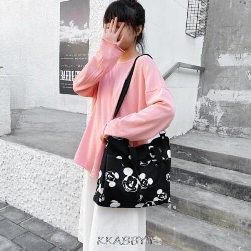 Disney Mickey Mouse Children School Bags Middle School Student Canvas Bag Women Messenger Shoulder Bag Boys Handbags Kids Gifts