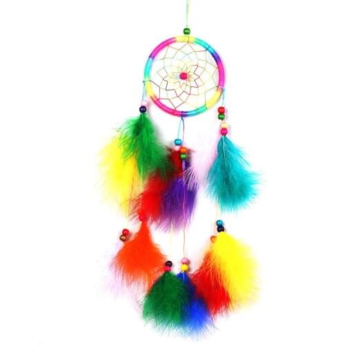 55cm Colorfull Circular Feather Hang Crafts Handmade Home Hanging Craft Wind Chimes Craft Dropshipping Color Wind Chimes
