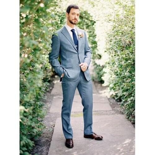 Hot Sale Blue Suit Men Set Slim Fit Custom Made Wedding Suits for Men 2 Piece Blazer Groom Prom Tuxedo Jacket+Pants