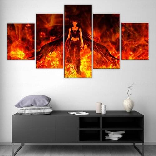 Home Decor Prints Painting 5 Pieces Touhou Girl Animation Pictures Wall Art Modular Canvas Modern Poster Bedside Background