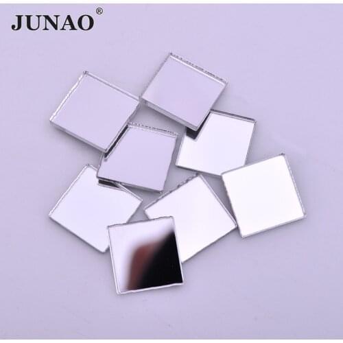 JUNAO 20pcs 12mm Clear White Acrylic Mirror Rhinestones Applique Square Crystals Non Sewing Flatback Stones Scrapbook Strass