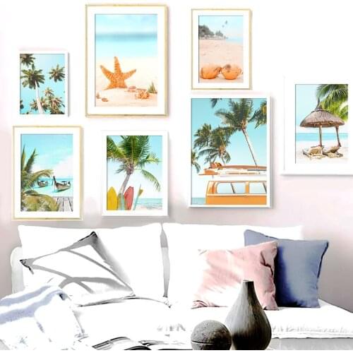 Palm Trees Canvas Picture Seascape Painting Nordic Scandinavian Posters and Prints for Living Room Frameless Wall Art