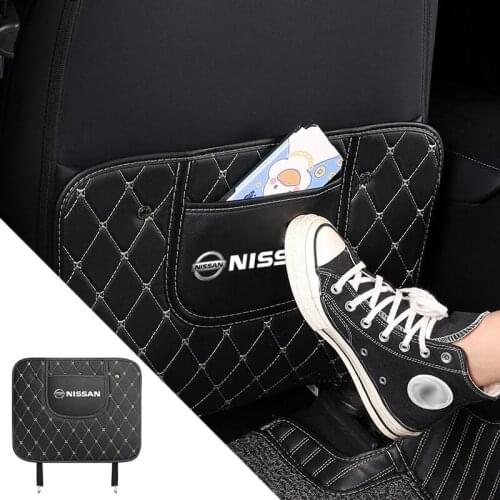 Car Seat Back Leather Protector Mat Anti Kick Pad Accessories For Nissan Qashqai Juke X-Trail Patrol Navara Tiida Micra Almera