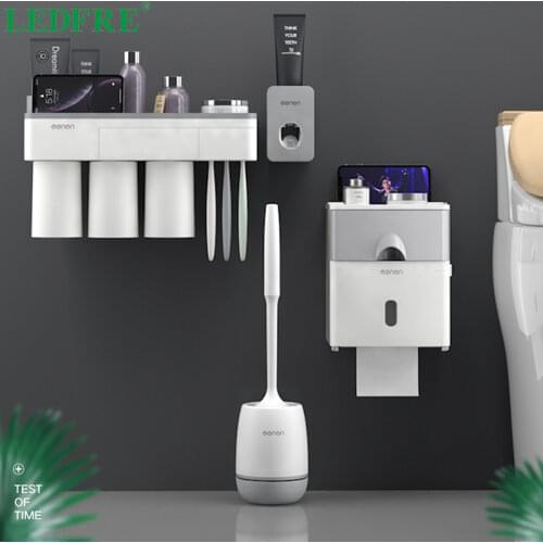 LEDFRE Wall-mounted toothbrush holder toilet brush toilet tissue box automatic toothpaste Bathroom sets squeezer Dispenser