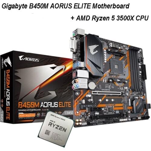 AMD Ryzen 5 3500X R5 3500X CPU + Gigabyte GA B450M AORUS ELITE AMD B450 4-DDR4 DIMM /M.2 USB3.1 Micro-ATX 64G AM4 Motherboard