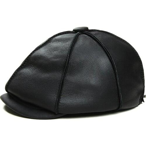 Mens Genuine Leather Baseball Cap Warm In Winter Russian Fur One Wool Bailey Duck Tongue Ear Hats With Real Hair Inside