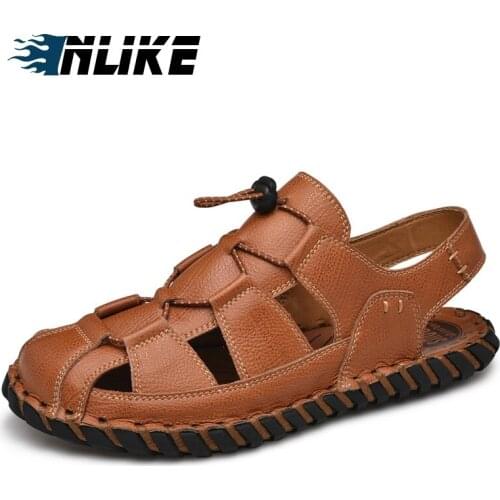 Men Hiking Sandals Genuine Leather Lightweight Outdoor Sandals