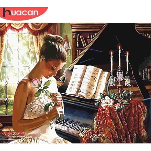HUACAN Painting By Numbers Girl Hand Painted Paintings Piano Drawing On Canvas Art Gift DIY Pictures By Number Kits Home Decor