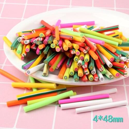 100pcs 4*48MM Diy Slim Filler Material Fruit charms Soft ceramic Pottery Strip polymer clay jewelry Accessories for Nail Patches