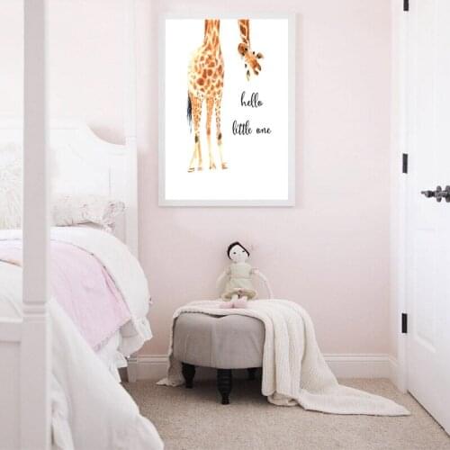 Giraffe Print Hello Little One Nursery Wall Art Canvas Painting Nordic Poster Wall Picture Baby Girl Boy Gift Kids Room Decor
