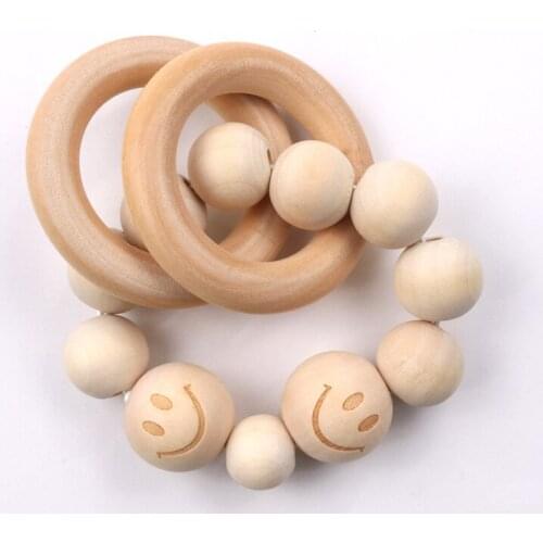 Natural Wood Beads Bracelet Infant Chew Nursing Bracelet Wooden Teethers Baby Rattle Stroller Accessories Toys