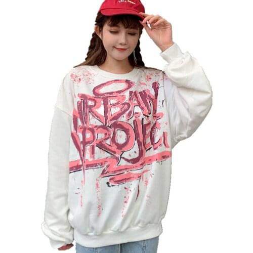 Autumn 2020 New Womens Casual Loose Graffiti Print Korean Long Sleeve Sweatshirt Womens Hoodies Fashionable Wn